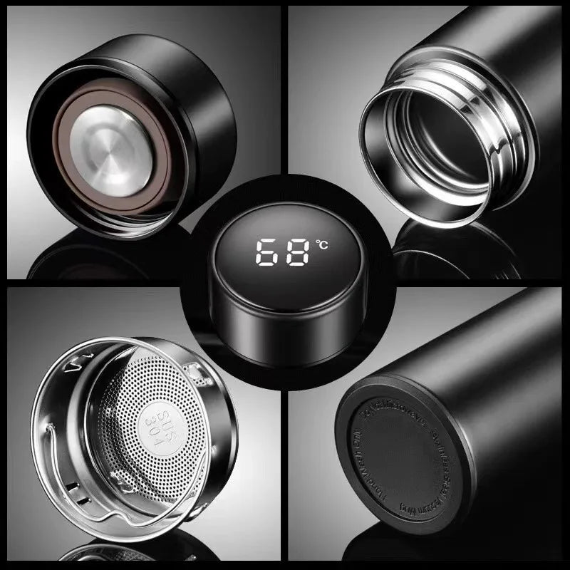 500ml Stainless Steel Vacuum Insulated Thermal Bottle with Digital Thermometer and LED Display