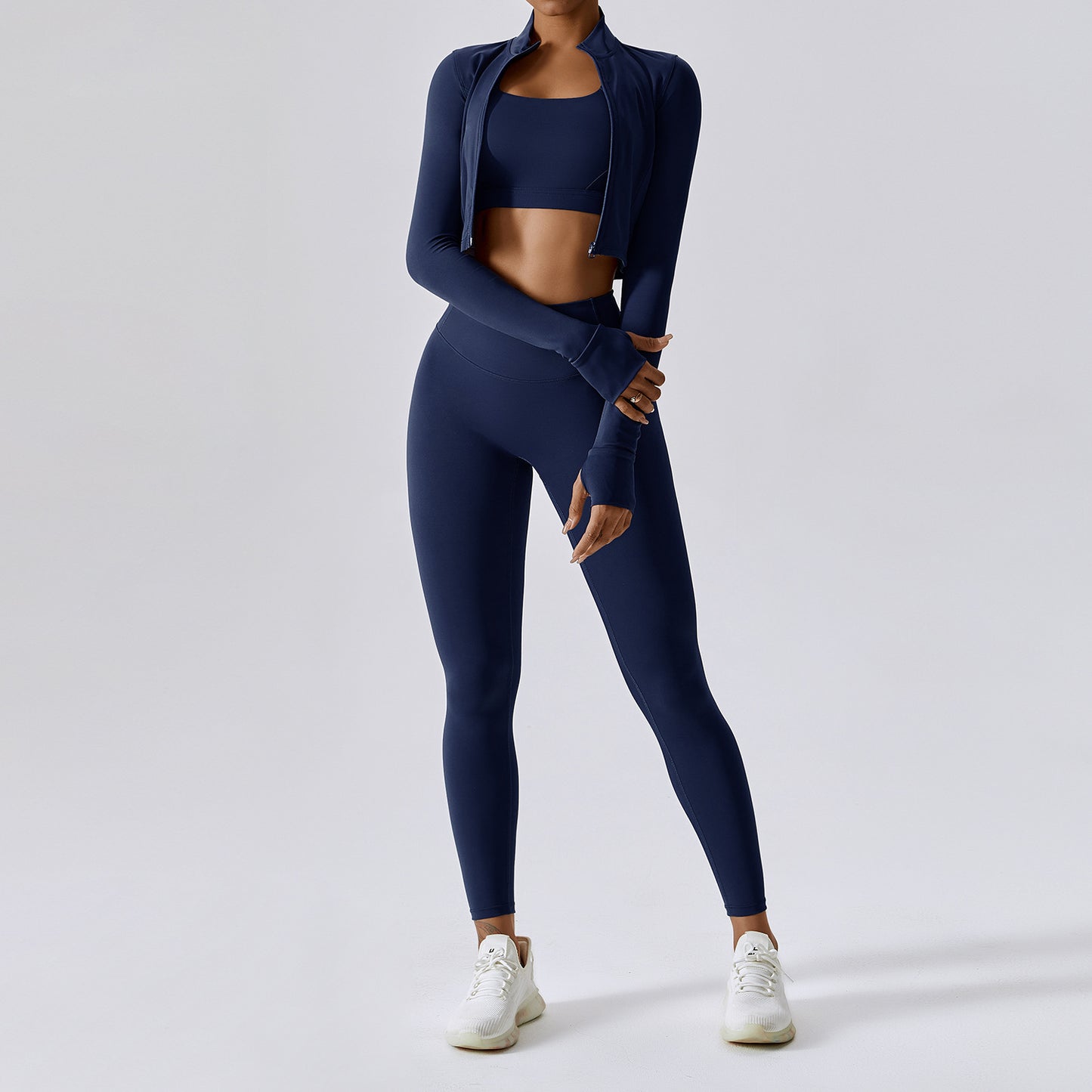 Outdoor Sports Tight Yoga Fitness Shockproof High Waist Three-piece Set