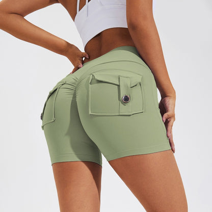 High Waist Hip Lifting Shorts With Pockets Quick Dry