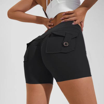 High Waist Hip Lifting Shorts With Pockets Quick Dry