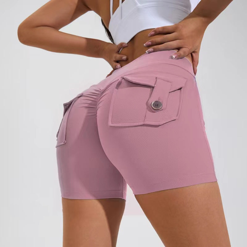 High Waist Hip Lifting Shorts With Pockets Quick Dry